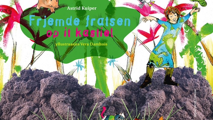 De cover van 'Frjemde fratsen op it kastiel’. De illustraties zijn van oud-Grouster Vera Damhuis.