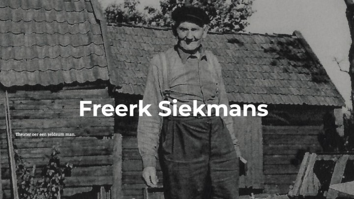 Voorpagina van de site van ‘Freerk Siekmans: fisker en fûgelflapper’. De ondertitel is: Theater oer in seldsum man.